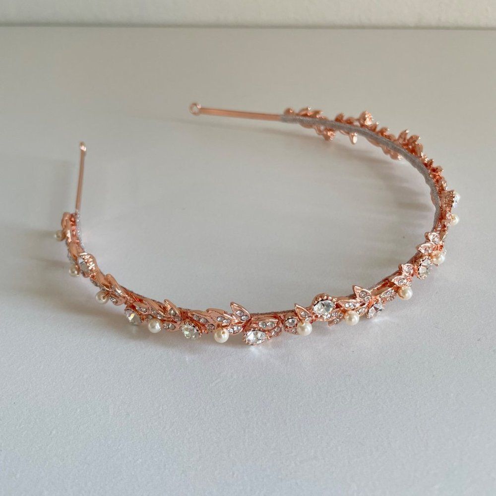 Rose Gold Pearl & Crystal Bridal Headband - Unbranded